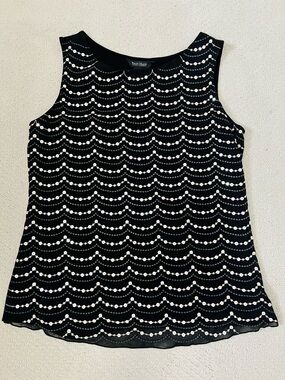 Sequined Scallop Black & White Tank Top by White House Black Market